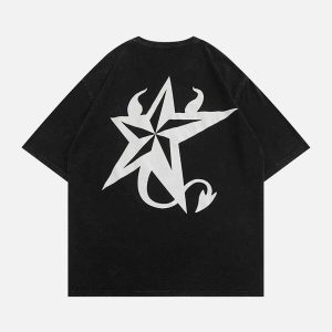 demon star print t shirt youthful & bold streetwear icon 6617