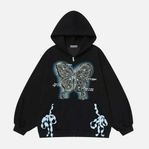 denim butterfly hoodie youthful & chic streetwear staple 3231