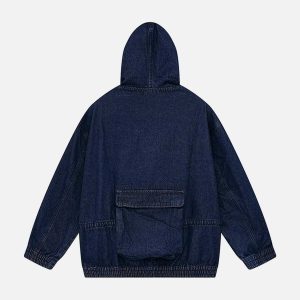 denim drawstring hoodie   youthful urban streetwear staple 3645