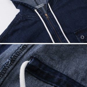 denim drawstring hoodie   youthful urban streetwear staple 4698