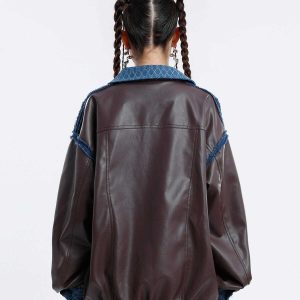 denim patchwork jacquard jacket   urban & trendy crafted style 2124