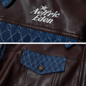 denim patchwork jacquard jacket   urban & trendy crafted style 6526