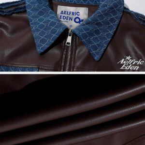 denim patchwork jacquard jacket   urban & trendy crafted style 8027
