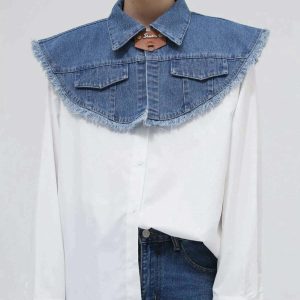 denim shawl shirt with long sleeves   chic & crafted style 5356