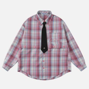 detachable plaid shirt youthful & dynamic streetwear 3222