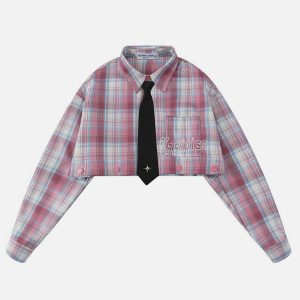 detachable plaid shirt youthful & dynamic streetwear 6654