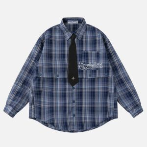 detachable plaid shirt youthful & dynamic streetwear 6757