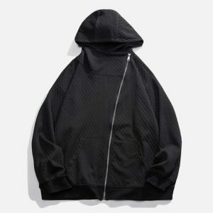 diagonal placket hoodie urban streetwear essential 6041