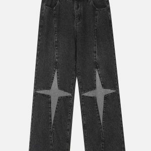 diamond star applique jeans   edgy & retro streetwear 3907