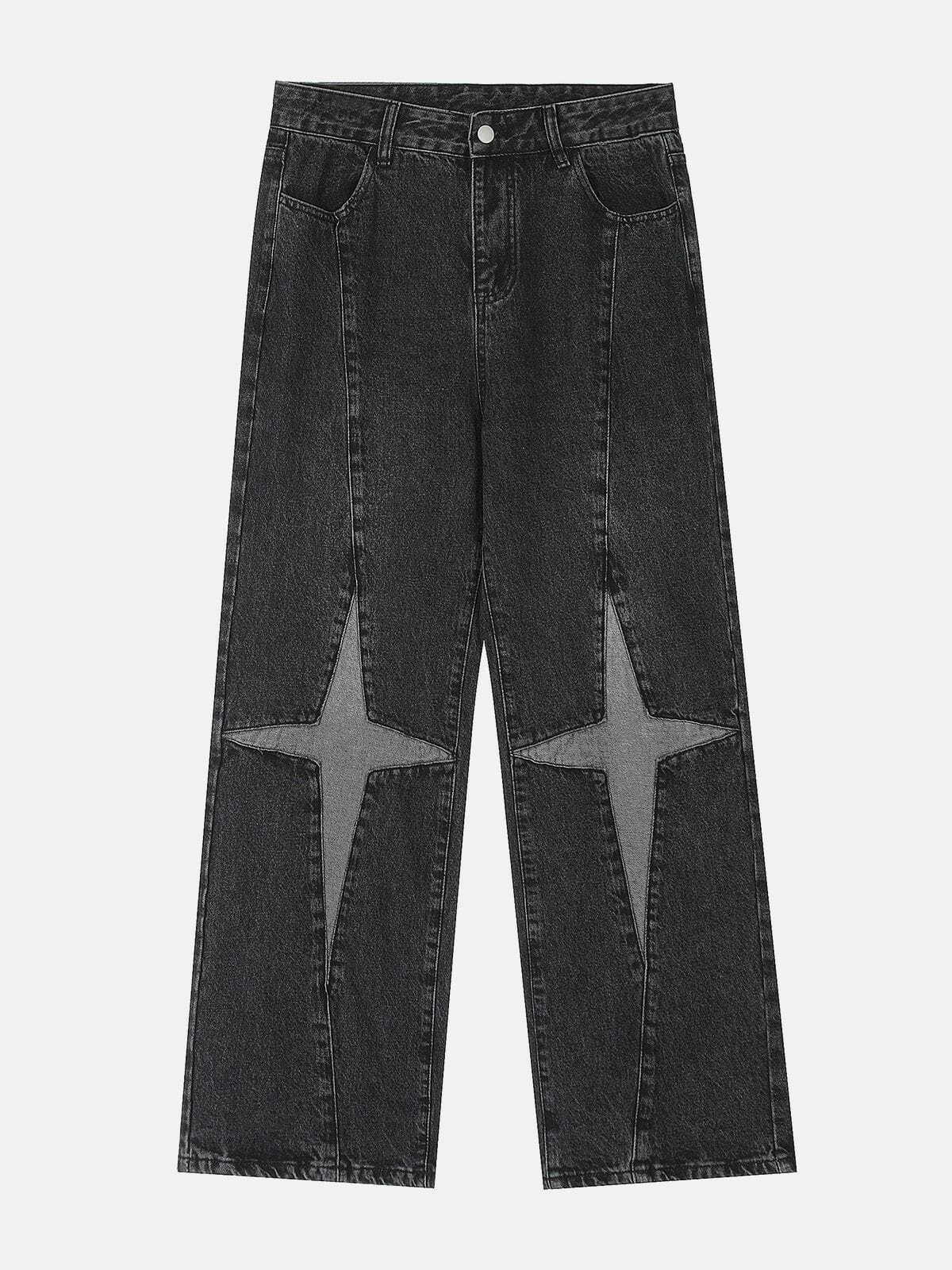 diamond star applique jeans   edgy & retro streetwear 3907