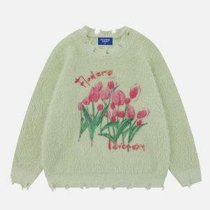 distressed floral sweater   edgy & youthful streetwear 6489