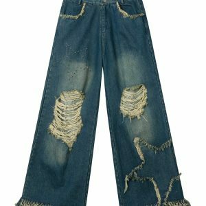 distressed fringe star jeans youthful & edgy appeal 3867