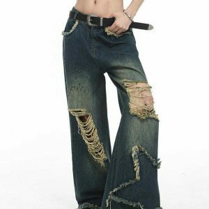 distressed fringe star jeans youthful & edgy appeal 6188
