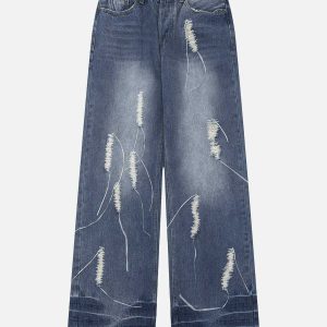 distressed jeans with decorative band   edgy urban style 4912