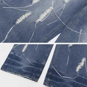 distressed jeans with decorative band   edgy urban style 6725