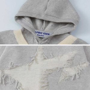 distressed knit hoodie   edgy urban streetwear staple 4871