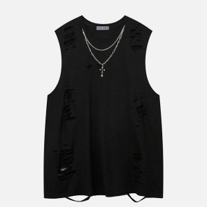 distressed necklace vest urban edge & edgy fashion 7764