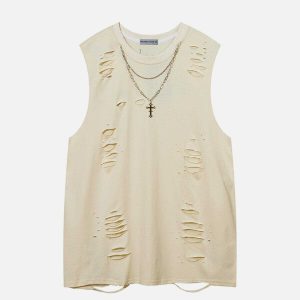 distressed necklace vest urban edge & edgy fashion 8421