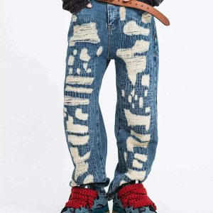 distressed patched jeans   iconic stitched streetwear 1492
