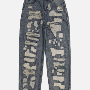 distressed patched jeans   iconic stitched streetwear 5125