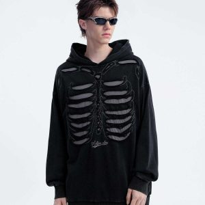 distressed skeleton hoodie edgy & youthful streetwear 8829