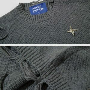 distressed star sweater edgy urban appeal & trendy design 7903