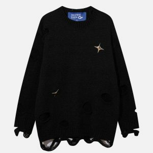distressed star sweater edgy urban appeal & trendy design 8292