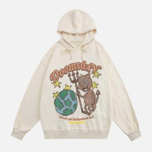doomsdar' hoodie with cartoon print youthful urban style 1664