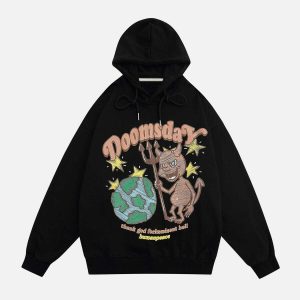 doomsdar' hoodie with cartoon print youthful urban style 6732