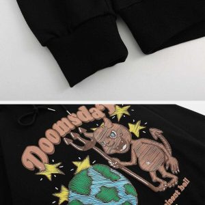 doomsdar' hoodie with cartoon print youthful urban style 8740