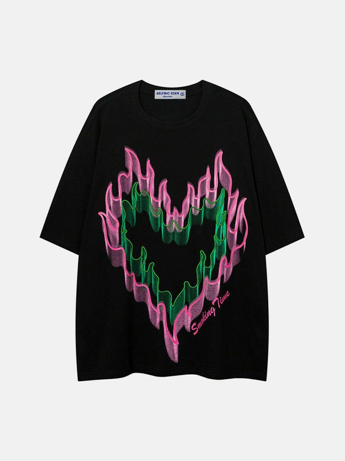 dynamic 3d flame graphic tee   youthful urban style 2786