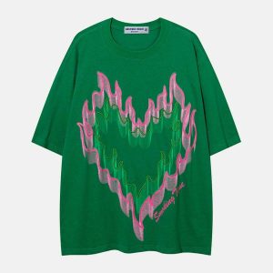 dynamic 3d flame graphic tee   youthful urban style 4491