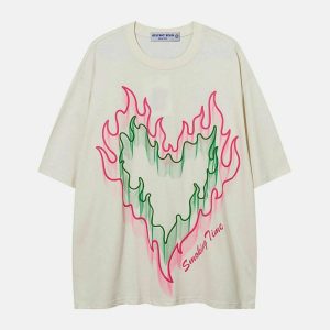 dynamic 3d flame graphic tee   youthful urban style 6129