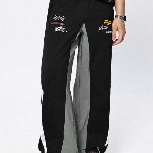 dynamic color block racing pants   sleek urban streetwear 5626