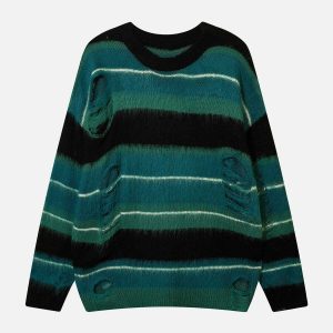 dynamic colorblock stripe sweater with hole detail 1237