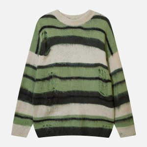 dynamic colorblock stripe sweater with hole detail 4293
