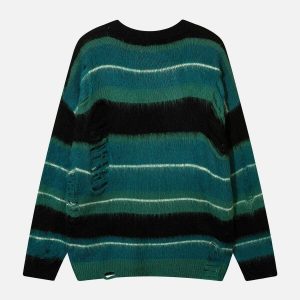 dynamic colorblock stripe sweater with hole detail 7052