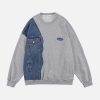dynamic denim patchwork sweatshirt with front pocket 5141