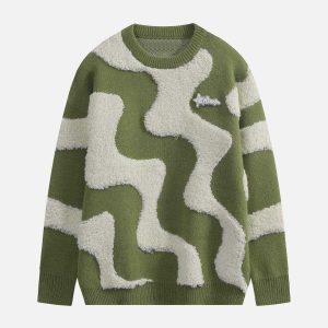 dynamic flocking wave spliced sweater   urban & chic 5365