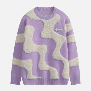 dynamic flocking wave spliced sweater   urban & chic 8090