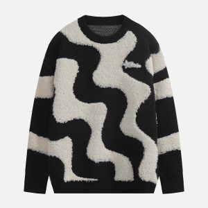 dynamic flocking wave spliced sweater   urban & chic 8415