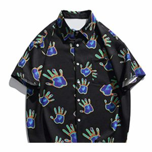 dynamic gradient hands print shirt youthful short sleeve 2498