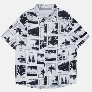 dynamic landscape stitched shirt   short sleeve & youthful 4123