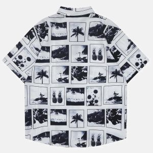 dynamic landscape stitched shirt   short sleeve & youthful 6290