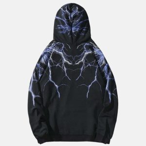 dynamic lightning print hoodie   urban & youthful style 4518