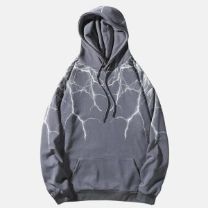 dynamic lightning print hoodie   urban & youthful style 5327