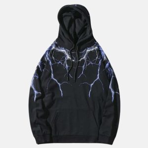 dynamic lightning print hoodie   urban & youthful style 7729