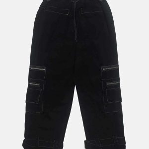 dynamic line zip design pants   sleek & youthful streetwear 1839