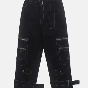 dynamic line zip design pants   sleek & youthful streetwear 4038