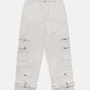 dynamic line zip design pants   sleek & youthful streetwear 4901